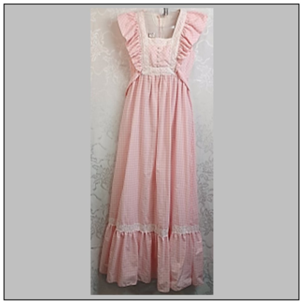 Vintage Candi Jones Maxi Dress Pink Gingham
